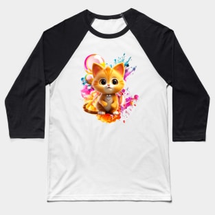 Cute Animal Characters Art 1 -kitten with Abstract- Baseball T-Shirt